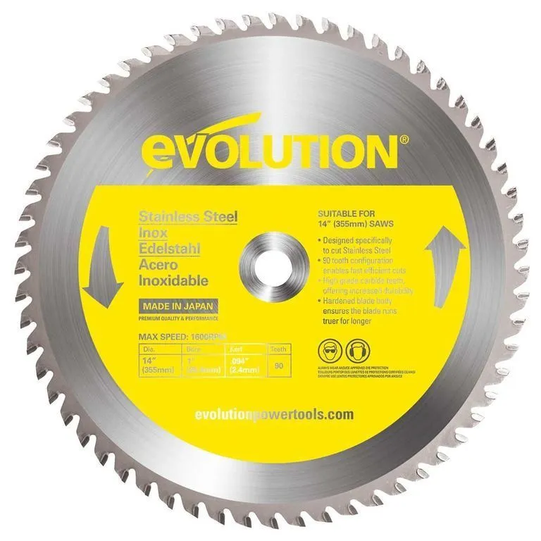 фото диск пильный evolution 90tblade 355х2,4х25,4х90 по нержавеющей стали.