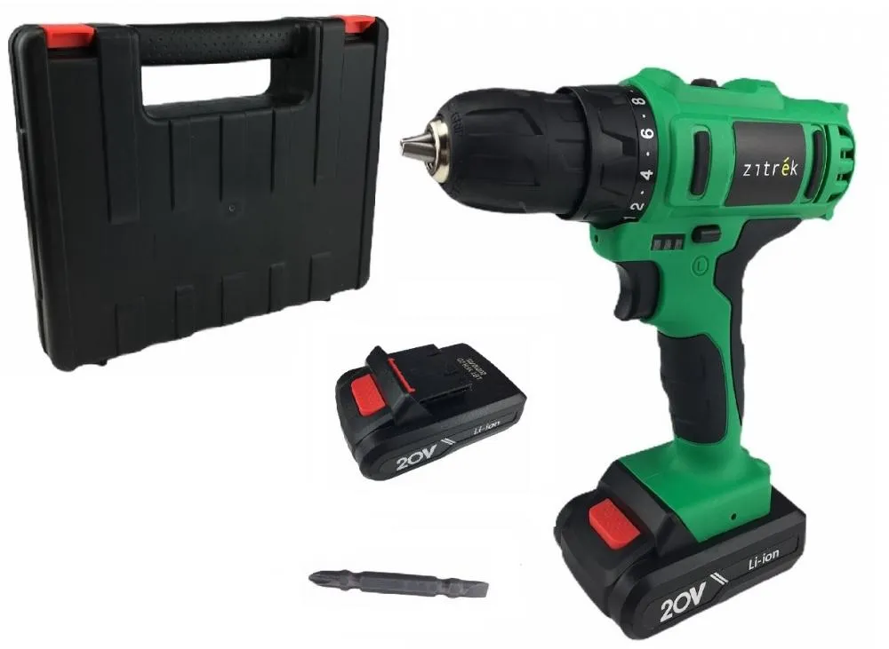 фото дрель аккумуляторная zitrek greenpower 20-li (20в, li-ion аккумулятор 2шт, зу, кейс, бита) 063-4076